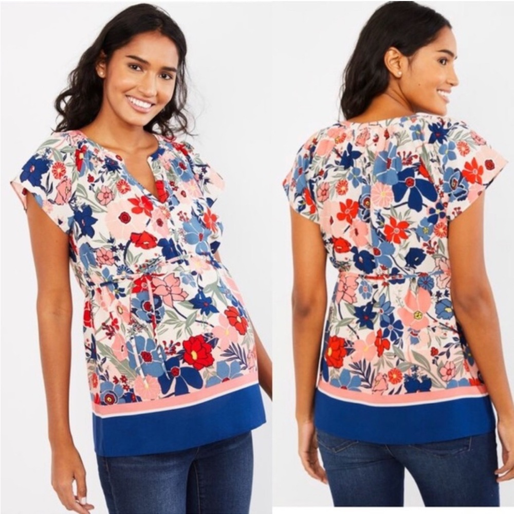 Motherhood Maternity Floral Tunic Medium Waist Tie